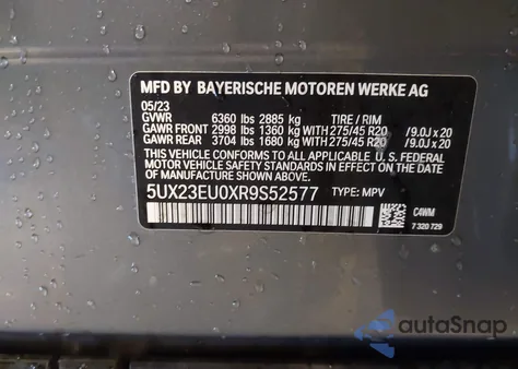 2024 BMW X5 xDrive40I from USA, damaged, VIN 5UX23EU0XR9S52577
